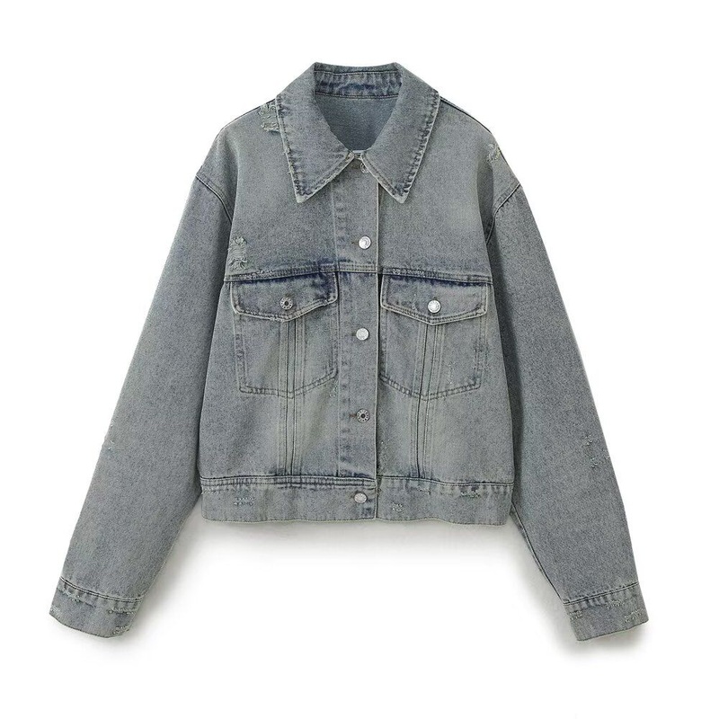 Za Womens Clothing Pocket Loose Single Breasted Long Sleeved Denim Womens Jacket – Loose Denim Womens Jacket and Casual Versatile Denim Jacket price