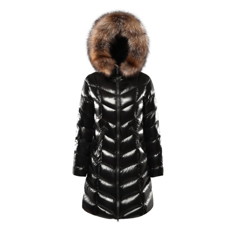 Comfortable Black Women S Long Down Jacket – Women Long Winter Jacket with Fur and Women Fit Outdoor Padding Jacket price