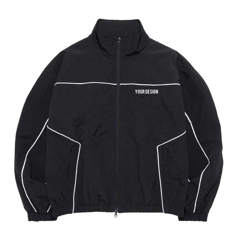 Custom Sports Running Waterproof Jacket with Reflective Piping Men Black Lightweight Crinkle Nylon Windbreaker Zip up Jacket – Black Jacket and Plus Size Mens Jackets price