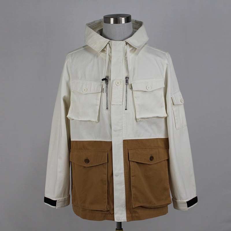 Mens Contrast Color Cotton Twill Coat Drawstring Hoodie Fashion Casual Cargo Jacket – Cargo Jacket and Hoodie Jacket price