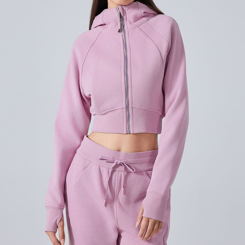 New Zipper Hooded Cardigan Sweater Casual Cropped Slim Yoga Top Women – New and Zipper price