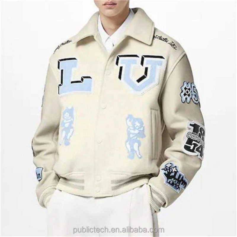 Vintage Bomber Jackets White for Men Custom Plain Chenille Embroidery 100% Wool Winter Lettermen Varsity Jacket – Luxury Jacket and Pure Cotton Jacket price
