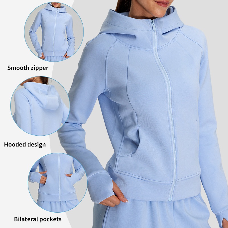 Wholesale Factory Autumn and Winter Modal Zipper Sports Yoga Hooded Casual Jacket – Wholesale Plain Jacket and Hooded price