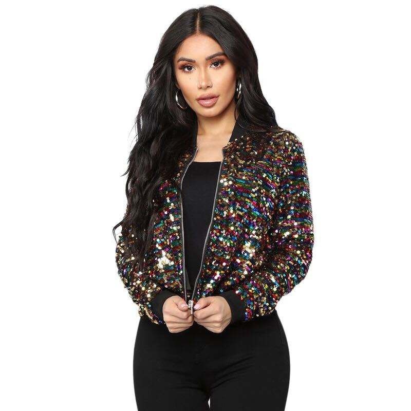 Women Sequins Baseball Jacket Long Sleeve Sparkly Glitter Jacket – Women Sequins Baseball Jacket and Sequin Jacket price
