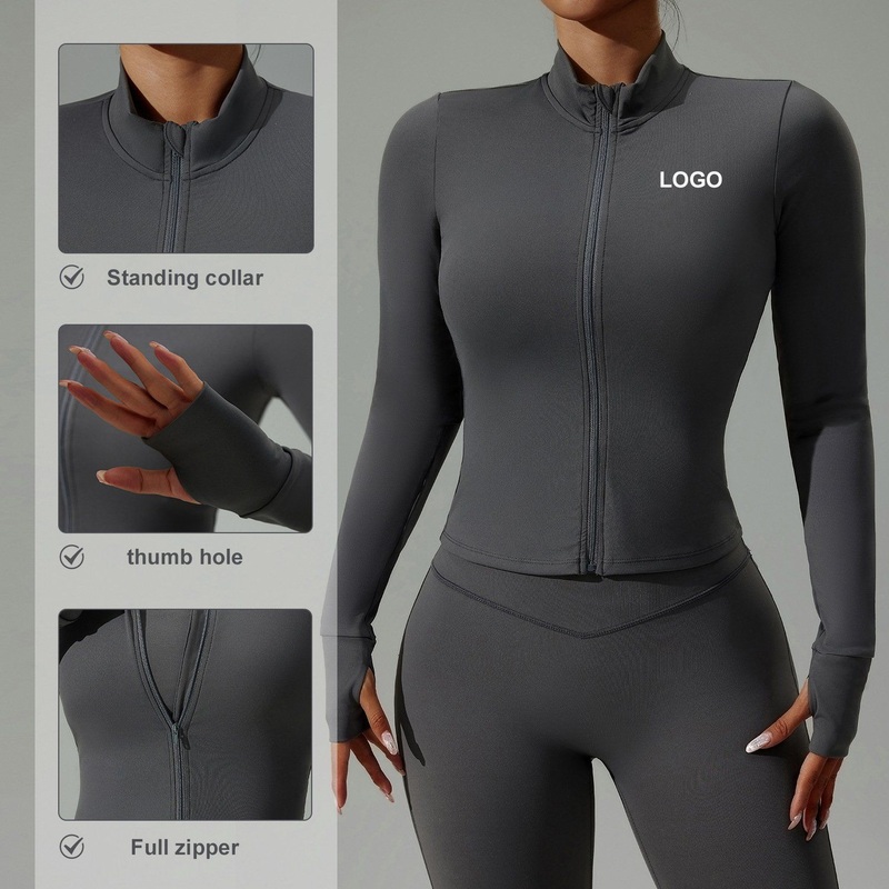 Womens Workout Jacket Lightweight Zip-up Yoga Jacket Cropped Athletic Slim-Fit Tops – Jacket and Tops price