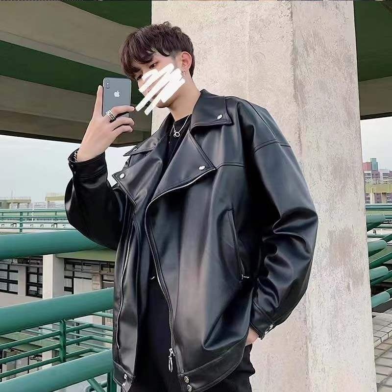 2025 New Mens Trendy Brand Jacket Casual Style Zipper Loose Fit Autumn Season PU Printed Motorcycle – Trendy Jacket and Casual Style Jacket price