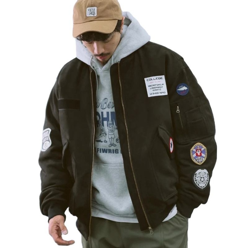 Baseball Winter Mens Bomber Jacket Cotton Fabric with Pockets Trendy Casual Jacket – Men Jacket and Outdoor Jacket price