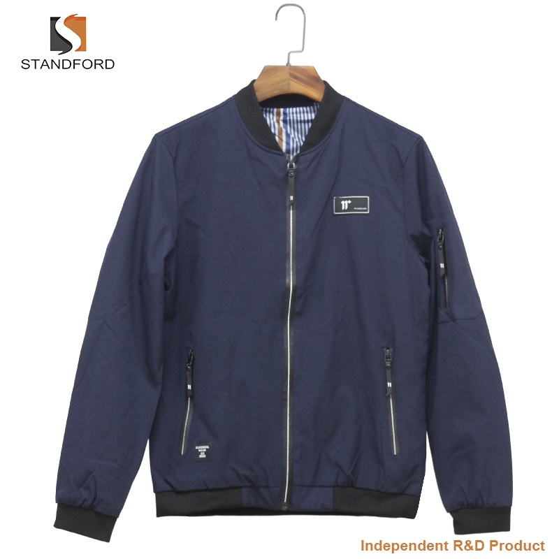 Clothing Manufacturer Custom Ribbed Collar Men Plain Polyester Bomber Jacket – Mens Jacket and Casual Jacket price
