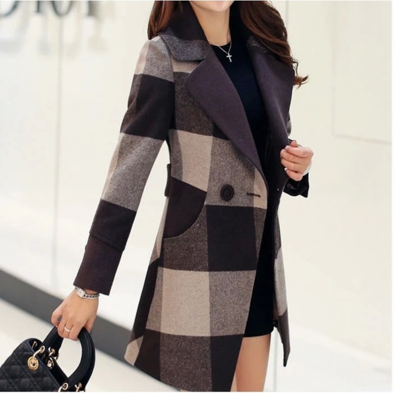 Fashion Check Woolen Long Coat for Ladies – Coats and Fashion Clothes price