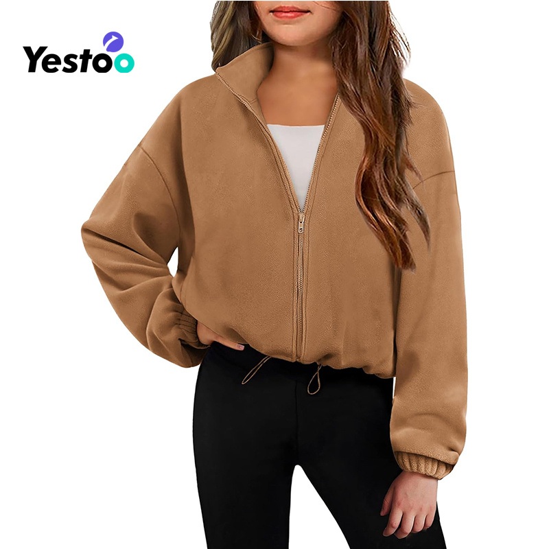 Girls Sherpa Fleece Jacket Winter Warm Zip up Crop Coat with Pockets – Girls Fleece Jacket and Sherpa Coat price