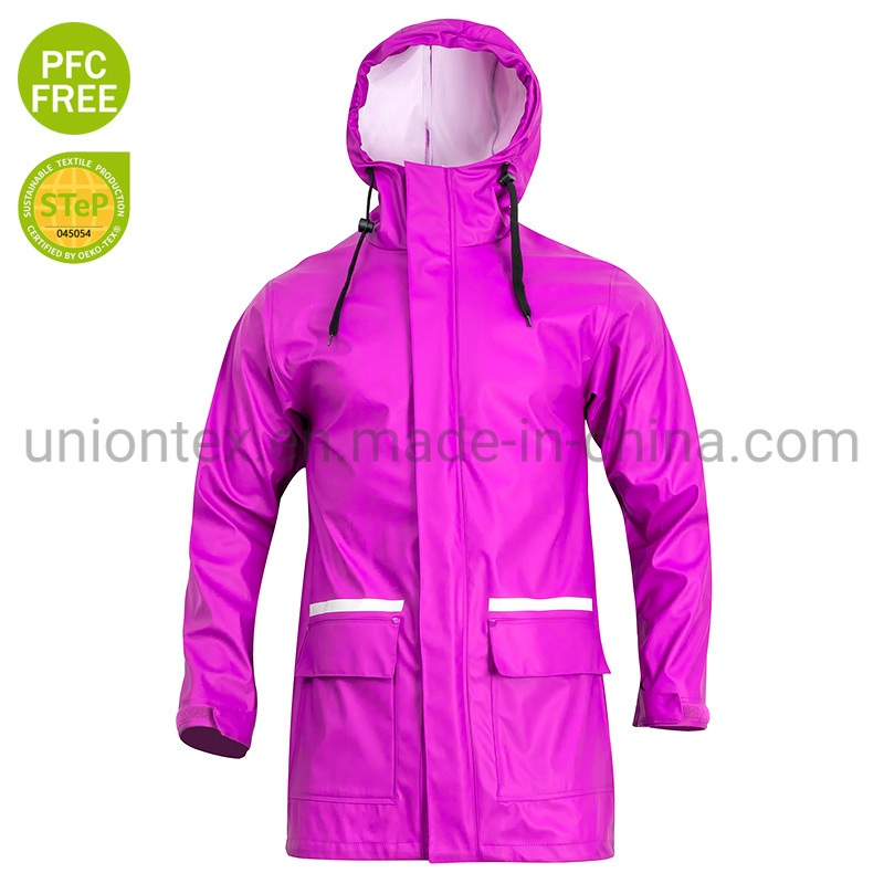 Ladies Fwaterproof Coat Fashion PU Rain Clothing with Hoodies – Jacket and PU Jacket price