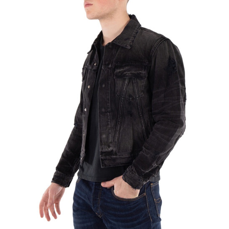 Mens Black Washed Denim Jacket – Distressed Retro Casual Outerwear – Black Denim Jacket and Washed Denim Coat price