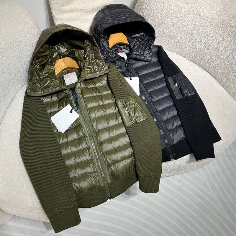 Mens European Style Casual Winter Jacket Zipper Closure Hood Patchwork Knitted Sleeve Dyed Short Top Outerwear Canvas Fabric – Winterbomber Jacket and Baseball Suit price