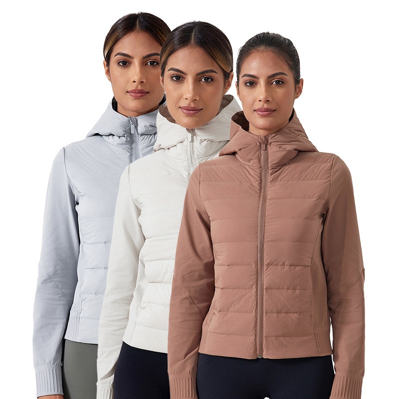 Short Saterproof Lightweight Down Jacket for Women with Hood, Zipper and Stand Collar for Fitness – Stand Collar and Wholesale Plain Jacket price