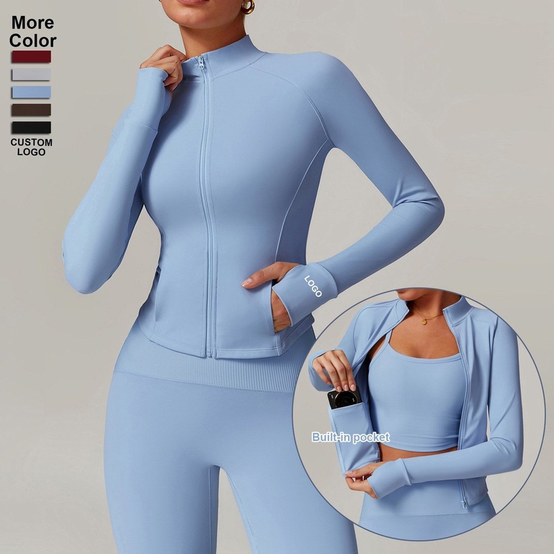 Standing Collar Quick-Dry Yoga Womens Coat Windproof Full-Zipper Slim Sports Running Jacket – Yoga and Gym price