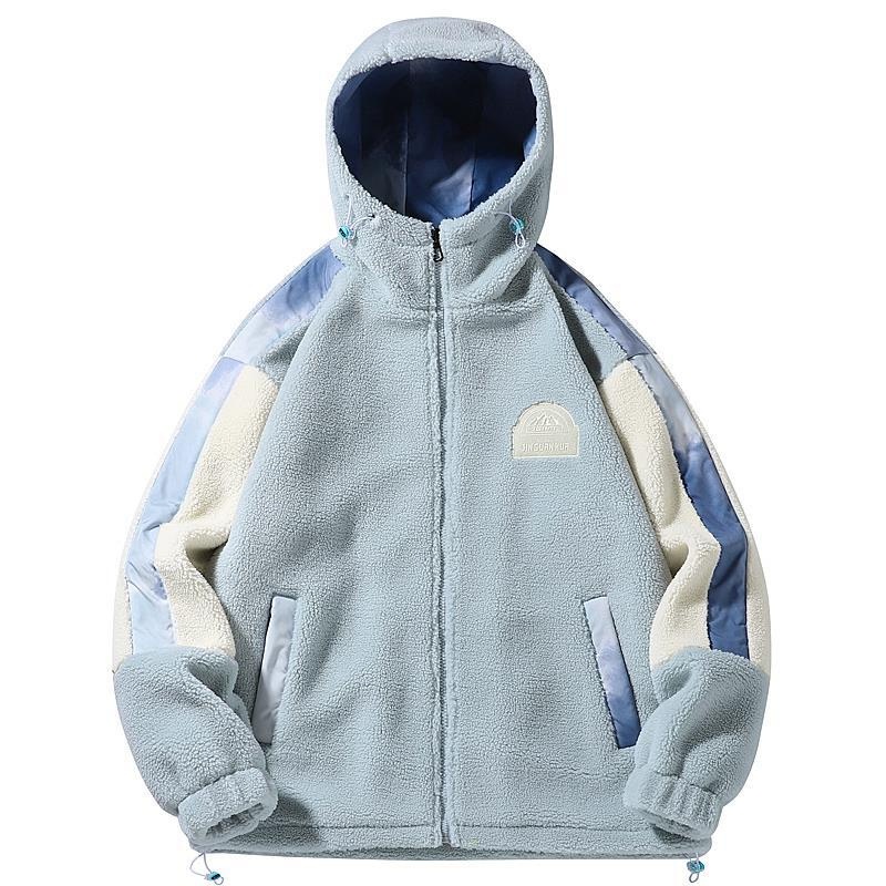 Wholesale Young Mens Trendy Lamb Wool Coat Youth Vitality Youth Sense Hooded Warm Loose Handsome Casual – Inside Sublimation Lining Letterman Denim Jacket and Brand Embroidery Logo Jacket price