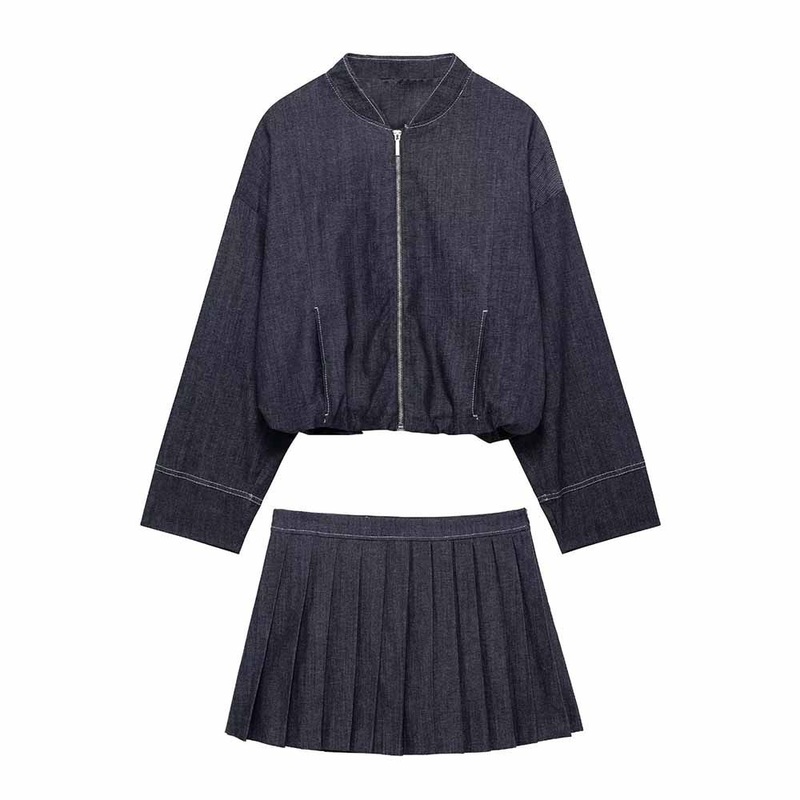 Za Womens Clothing Casual Denim Flying Womens Jacket Long Sleeved +Skirts Suit – Denim Flying Womens Jacket and Casual Zipper Womens Jacket price