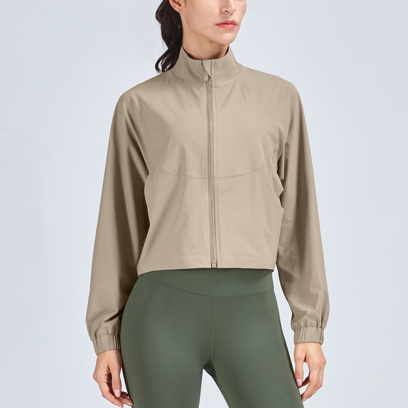High Collar Zip up Sleeve Sports Jacket Casual Loose Outerwear Fitness Clothes Womens Sports Jacket – Women Clothing and Women Jackets price