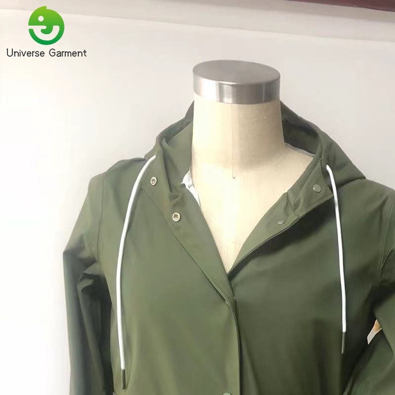 Hooded Green Waterproof PU Knit Long Raincoat Breathable Raincoat for Women – Raincoat and PU price
