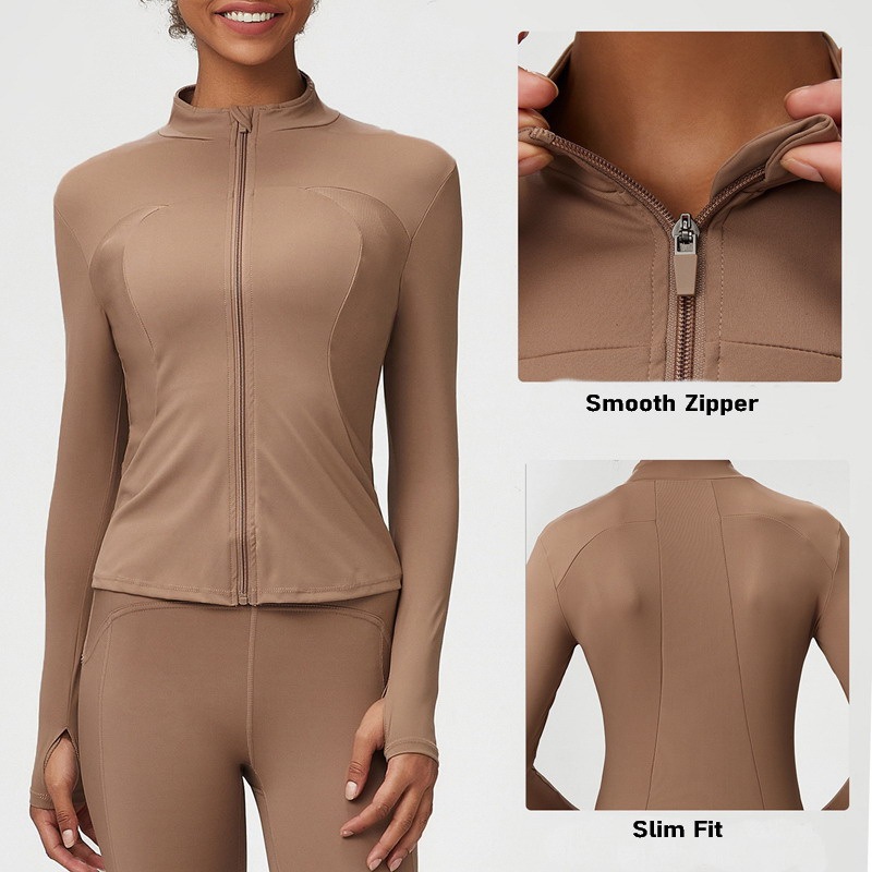 Hot Selling Athletic Gym Structure Zip up Jacket with Thumb Holes Slim Fit Autumn Running Jackets Long Sleeve Outdoor Fitness Training Coat – Gym Jacket with Thumb Holes and Slim Fit Autumn Running Jackets price