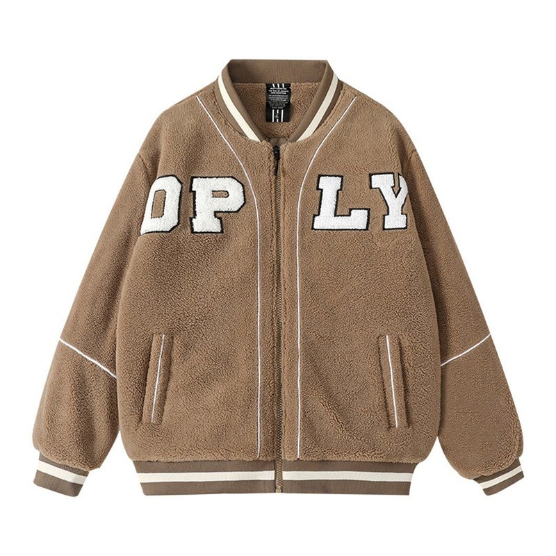 Polar Fleece Coat Men This Years New Autumn and Winter Lamb Wool Tide Brand Winter Lamb Fleece Winter Plankton Shuai Cotton-Padded Coat – Inside Sublimation Lining Letterman Denim Jacket and Brand Embroidery Logo Jacket price