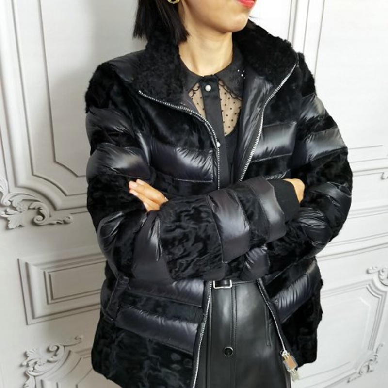 Woman Genuine Leather Jacket Black Xiangao Lamb Fur Down Coat – Fur Down Coat and Woman Down Coat price