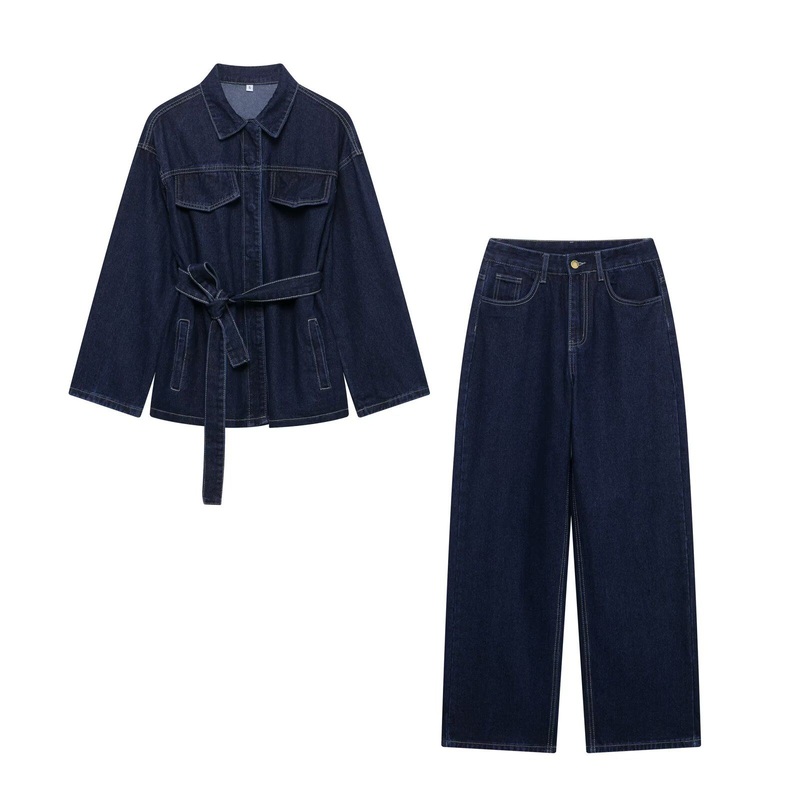 Za Womens Clothing with Belt Denim Womens Jacket Long Sleeved+Jeans Suit – Casual Denim Womens Jacket and Button-up Womens Jacket price