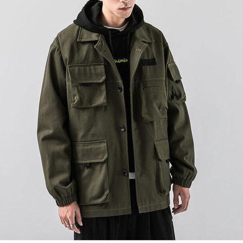 Custom Autumn Vintage Trendy Casual Multi-Pockets Button-up Polyester Windproof Cargo Jackets – Jackets and Clothing price