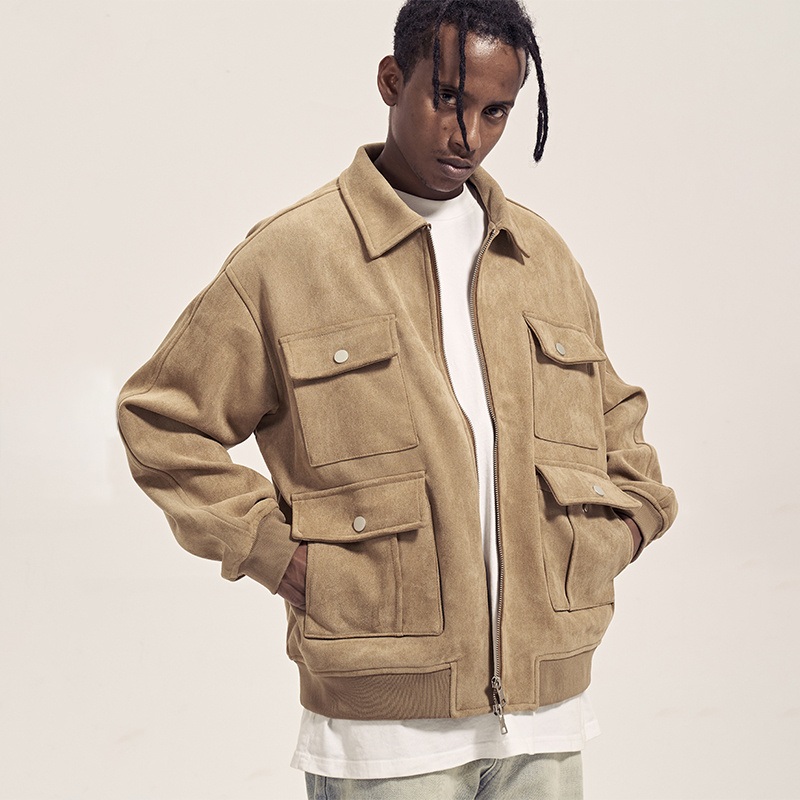 Outdoor Varsity Suede Jackets Custom Logo Warm Luxury Man Jacket Autumn Vintage Big Square Pockets Mens Jackets – Mens Jackets and Outdoor Jackets price