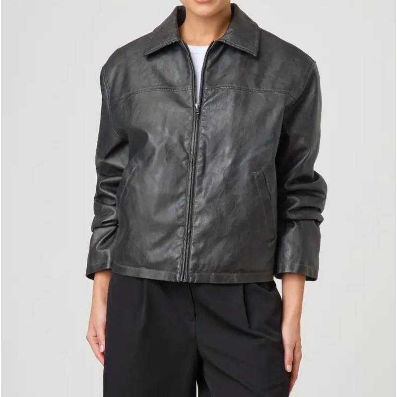 Structured Minimalist Modern Classic Zip-up Faux Leather Cropped Moto Jacket – Outdoor and Jacket price