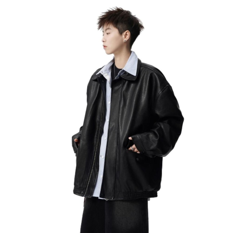 Urban Leather Jacket Slim Fit Stand Collar Business Casual Autumn Winter Coat – Leather Jacket and Slim Fit Blazer price