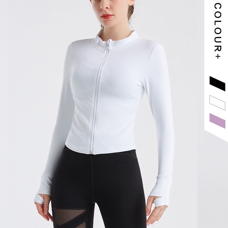 Wholesale Ladies Jogging Workout Thumb Cuffs Design Solid Color Full Zip up Yoga Clothes Fitness Jacket – Yoga Tops and Hoodies price