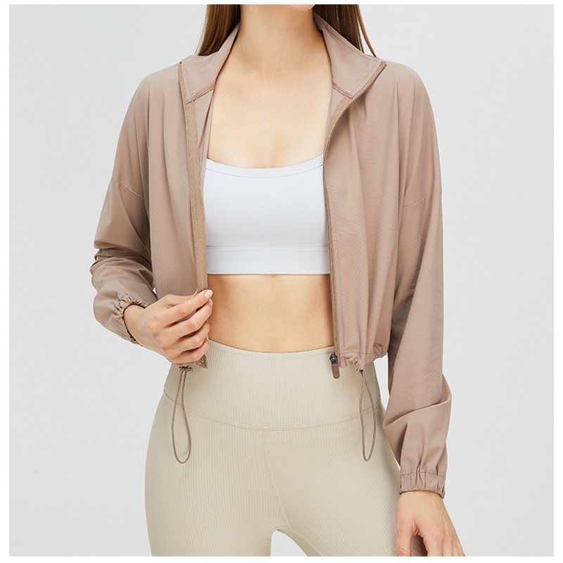 Women Drawstring Sunscreen Crop Top Running Exercise Quick Dry Jacket Women UV Protection Jacket – Women Jacket Winter and Woman Jacket price