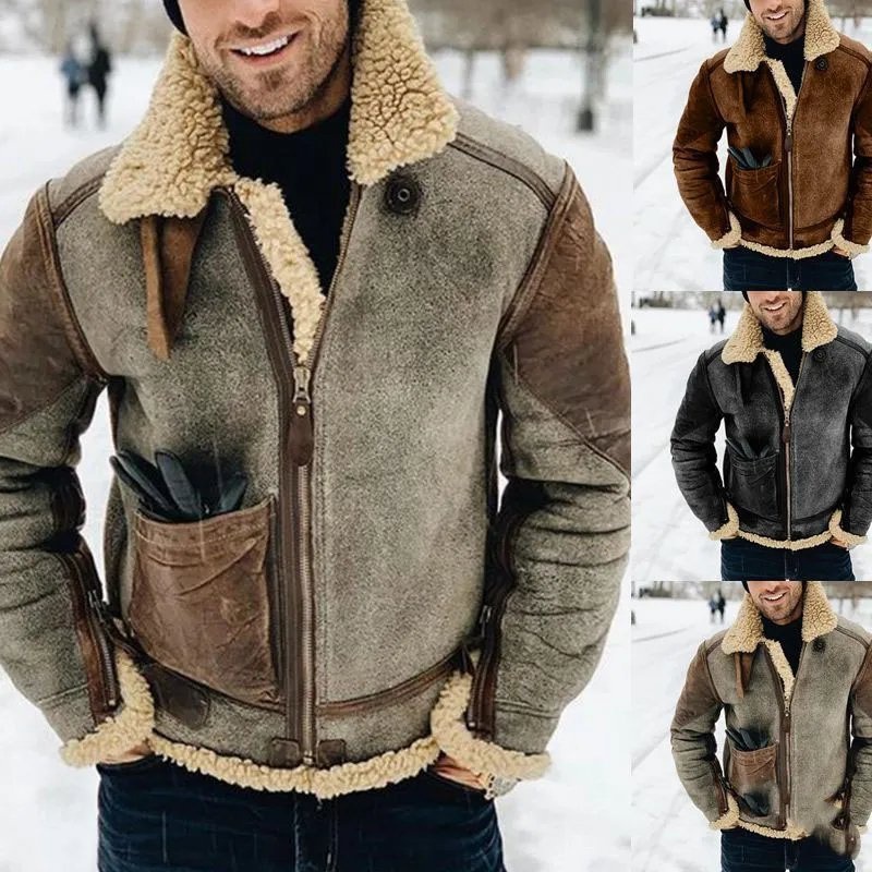 2025 Wholesale High Quality Suede Faux Fur Aviator Jacket Coat Mens Korean Winter Fleece Jackets for Men – Faux Fur Jacket and Winter Jackets Man price