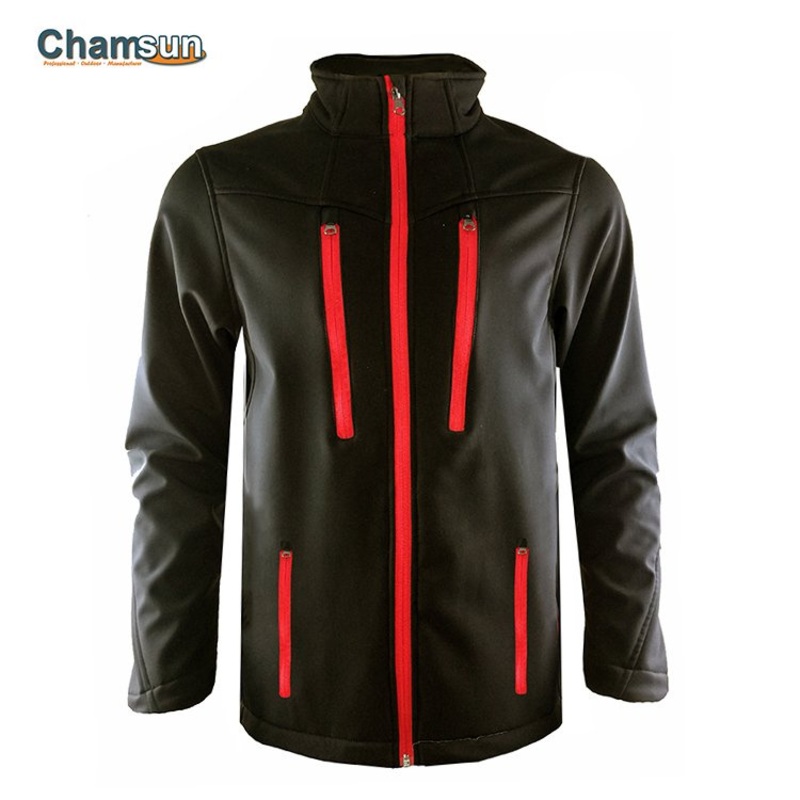 Collar Stand Black Mens Softshell Jackets with Multi Pockets – Softshell Jacket and Waterproof Softshell Jacket price