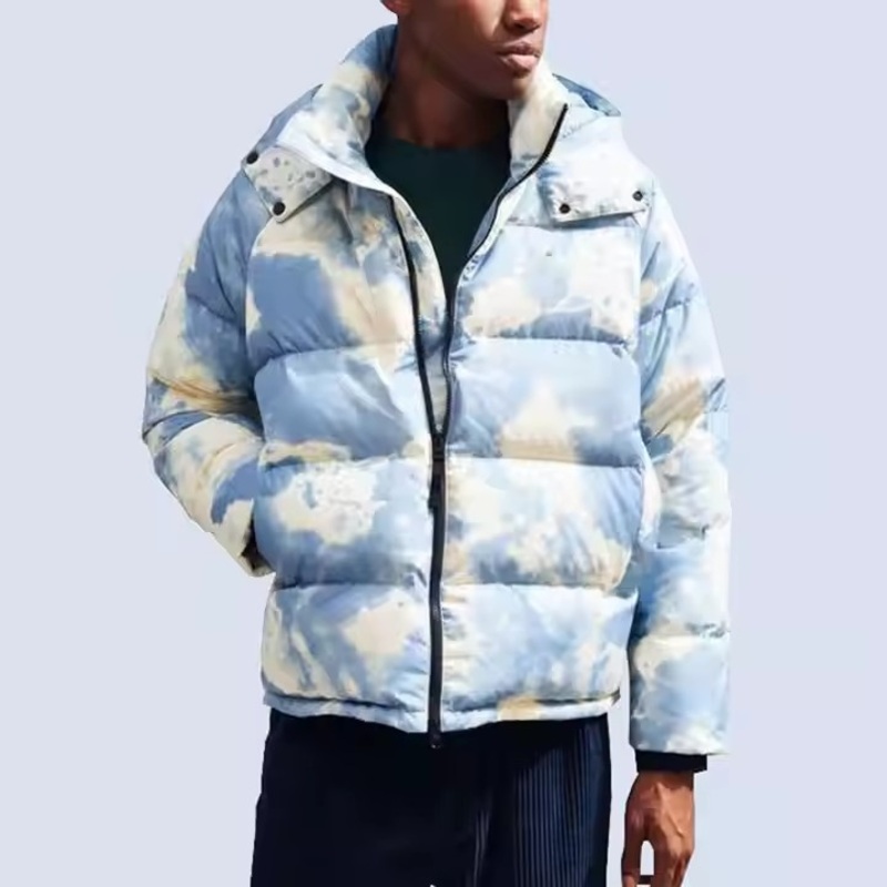 High Quality Custom Bubble Down Jacket Logo Down Coat Winter Breathable Tie Dye Print Warm Hip Hop Mens Puffer Jackets – Mens Puffer Jackets and Custom Jacket price