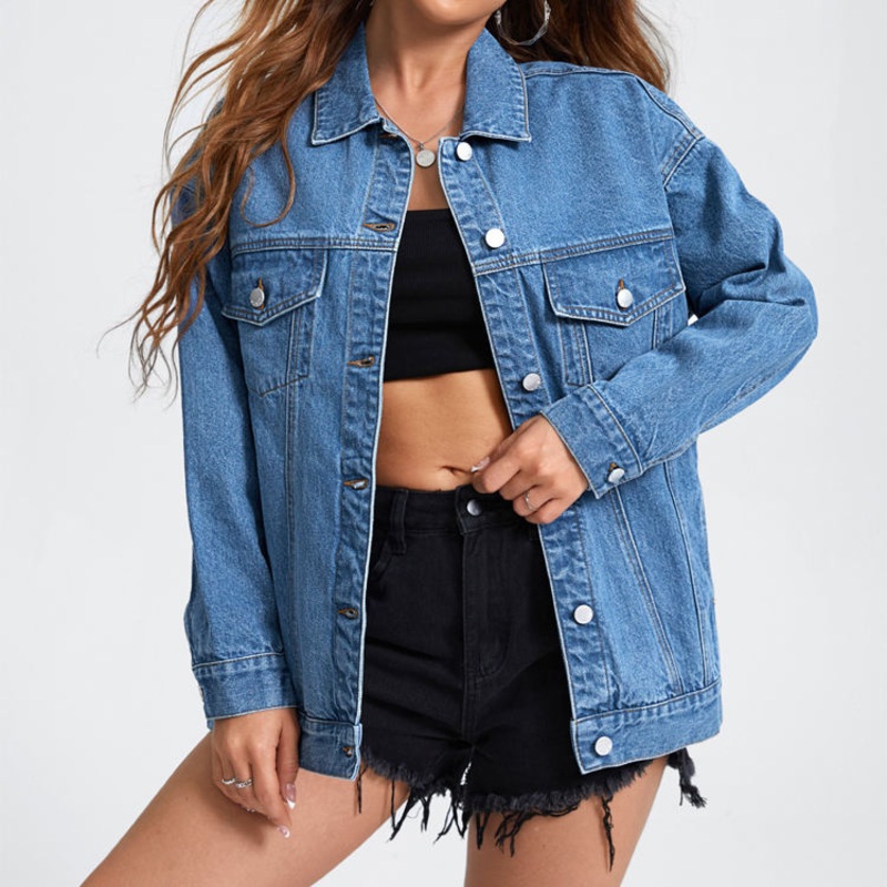 High-Quality Custom Logo Denim Jacket in Womens Retro Style. Denim Casual with Flat Stitching Decoration. Washed-out Finishing. Autumn Season. – Customized Jacket and Womens Jacket price