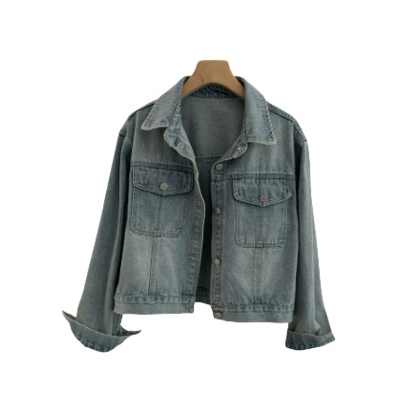 Retro Classic Womens Denim Jacket Lapel Button Design Neat Fashion Versatile Coat – Denim Jacket and Womens Coat price