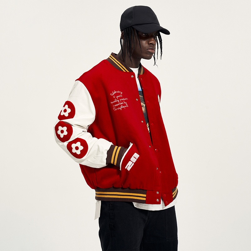 New Jacket for Men 2024 Custom Embroidery Patchwork Red & White Bomber Varsity Jacket – Sport Jacket and Soccer Jacket price