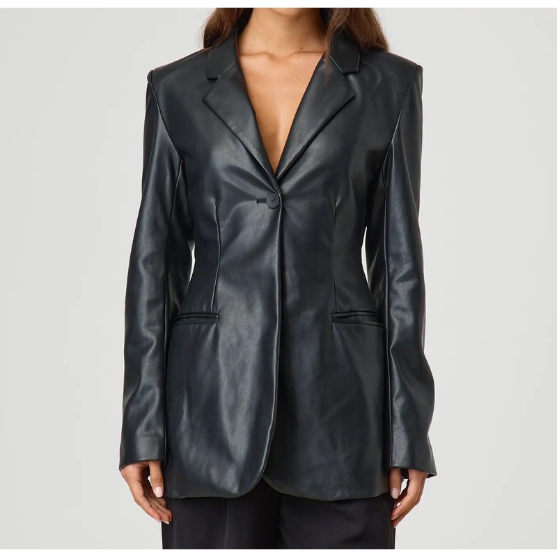 Classic Black Single-Button PU Faux Leather Blazer Suit Jacket – Outdoor and Jacket price