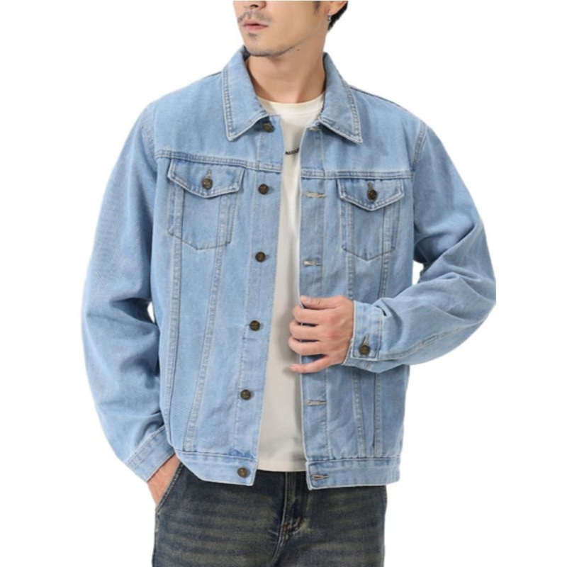 Classic Men Denim Coat Simple Design Loose Fit Lapel Casual Spring Outerwear – Men Denim Jacket and Vintage Workwear Jacket price