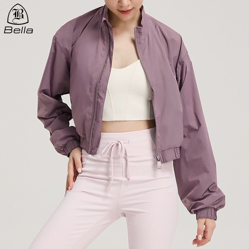 Custom Lightweight Long Sleleve Full Zipper Windbreaker Cropped Gym Jacket Women Outdoor Hiking Sport Jackets – Sport Jackets and Windbreaker Jackets price