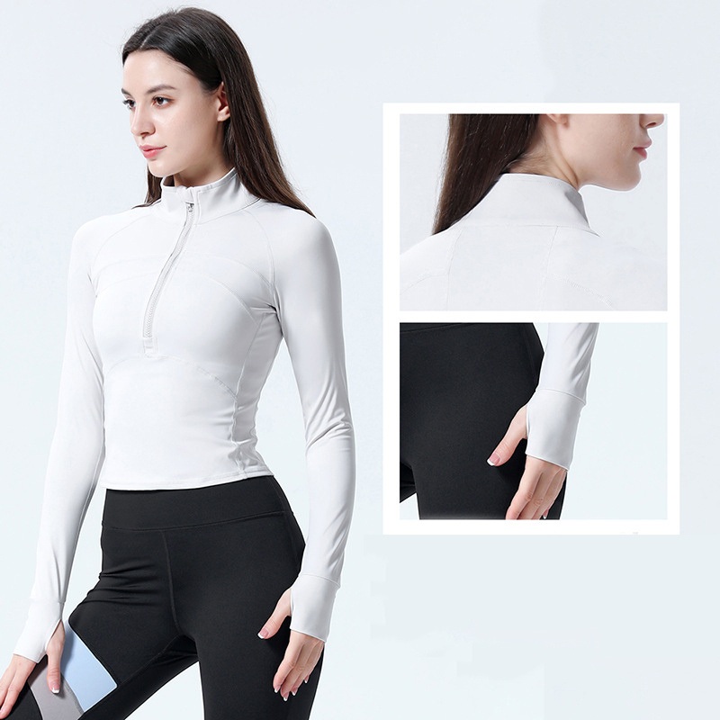 Custom Women Thumb Holes Sweatshirts Half Zipper Long Sleeve Yoga Wear Women Jackets Tops – Women Clothing and Women Jackets price
