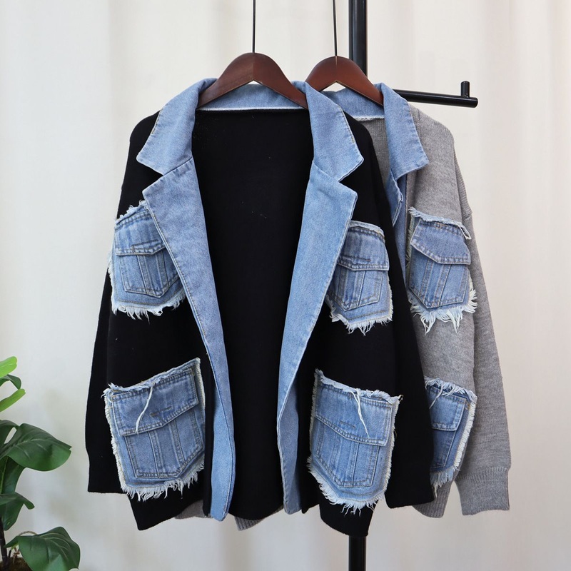 New Arrivals Winter Warmly Thick Sweaters Patchwork Denim Jeans Jacket Customized High Quality Regular Sleeve Jacket – Quilted Jacket and Womens Jackets and Coats price