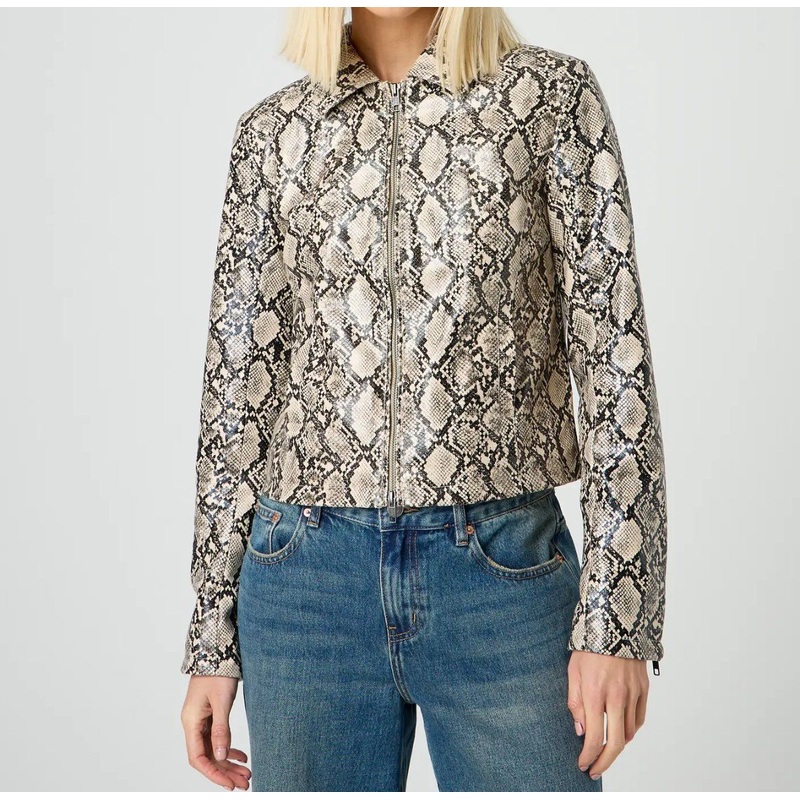 Snakeskin Print Snake-Pattern Vegan Faux Leather Moto Jacket – Outdoor and Jacket price