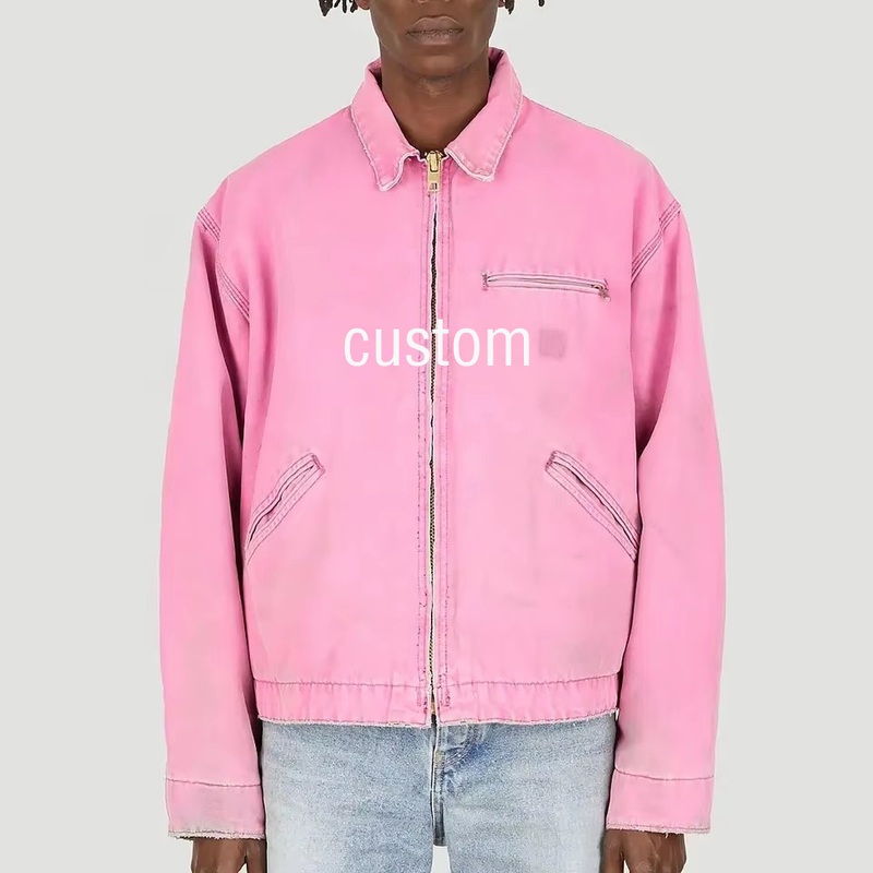 Stylish Pink MID Weight Denim Jacket with Washed Metal Zipper – Custom Design Denim Jacket and Pink Cotton Jacket price