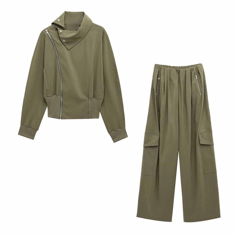 Za Womens Clothing Casual Long Sleeved Stand Collar Womens Jacket+Pants Suit – Stand Collar Womens Jacket and Casual Zipper Womens Jacket price
