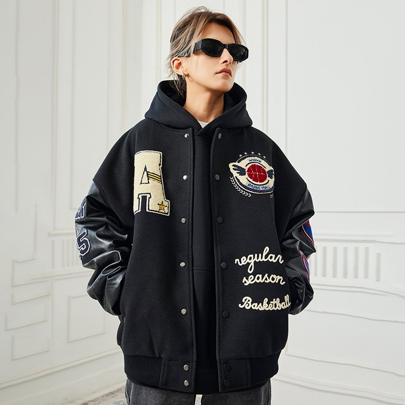 Customized Mens Hip Hop Leather Jackets Custom Chenille Patched Varsity Jacket Man Oversize Baseball Jacket – Varsity Baseball Jacket and Embroidery Fleece Varsity Bomber Letter Jacket price