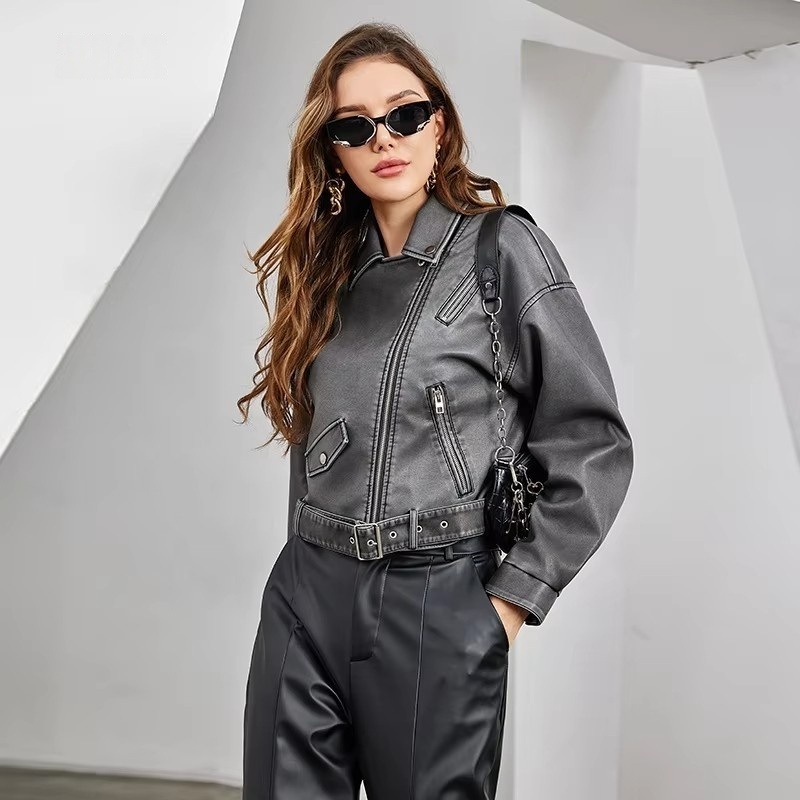 Fashion Rubbed Leather Jacket Cowhide Heavy Industry Lapel Motorcycle Style Loose Jacket – Fashion Leather Jacket and Frosted Leather Jacket price