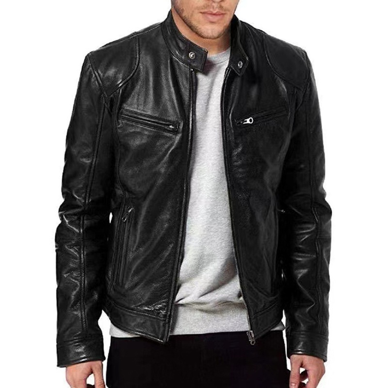 Mens Biker PU Leather Jacket Slim Fit Zip up Casual Motorcycle Coat – PU Leather Jacket and Biker Jacket price